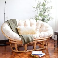 Loveuse en rotin double confortable et naturelle avec coussin beige YUMA