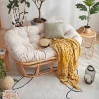 Loveuse en rotin double confortable et naturelle avec coussin beige YUMA