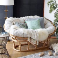 Loveuse en rotin double confortable et naturelle avec coussin beige YUMA