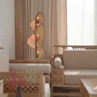 Luminaire rotin et bambou lampadaire design abstrait et moderne GANDI