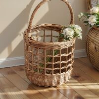 Panier en rotin circulaire avec anse naturel et bohème CARL