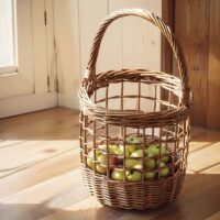 Panier en rotin circulaire avec anse naturel et bohème CARL