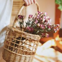 Panier en rotin circulaire avec anse naturel et bohème CARL
