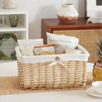 Panier en rotin de rangement et de décoration avec tissu blanc ZEUS