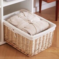 Panier en rotin de rangement et de décoration avec tissu blanc ZEUS