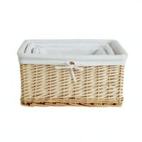 Panier en rotin de rangement et de décoration avec tissu blanc ZEUS