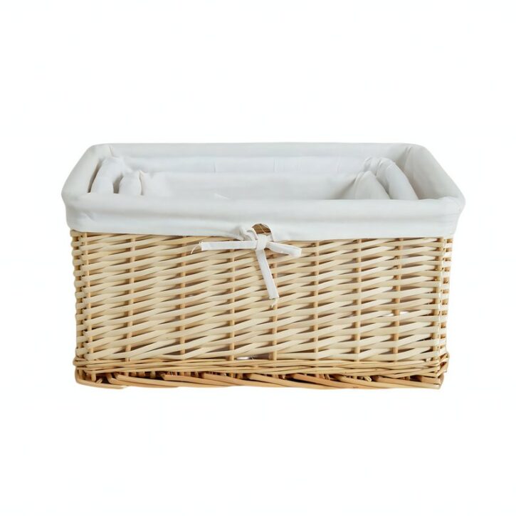 Panier en rotin de rangement et de décoration avec tissu blanc ZEUS