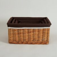 Panier en rotin de rangement et de décoration avec tissu marron ZEUS
