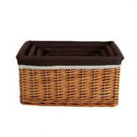 Panier en rotin de rangement et de décoration avec tissu marron ZEUS