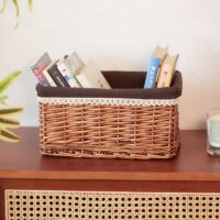 Panier en rotin de rangement et de décoration avec tissu marron ZEUS