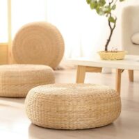 Pouf en rotin rond avec bords arrondis 30 cm d'épaisseur ANAE