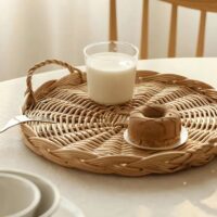 Set de table en rotin double usage plateau avec poignées MINCA