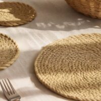 Set de table en rotin effet tissé style nordique naturel ABI