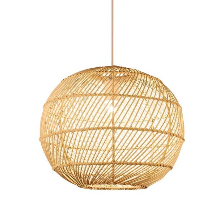Suspension en rotin et bambou boule naturel style japonais CHECHE