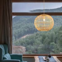 Suspension en rotin et bambou boule naturel style japonais CHECHE