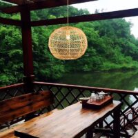 Suspension en rotin et bambou boule naturel style japonais CHECHE