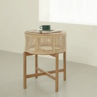Table basse en rotin et bois brut avec compartiment de rangement discret JULIE