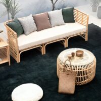 Table basse en rotin indonésien et bambou ronde naturelle chic MANUQ