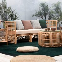 Table basse en rotin indonésien et bambou ronde naturelle chic MANUQ