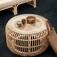 Table basse en rotin indonésien et bambou ronde naturelle chic MANUQ