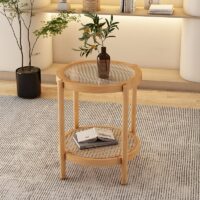 Table basse en rotin ronde style nordique double plateau MARCEL