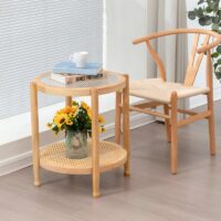 Table basse en rotin ronde style nordique double plateau MARCEL