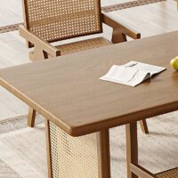 Table en rotin tressé et bois naturel pour salle à manger ALICE