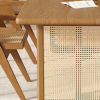 Table en rotin tressé et bois naturel pour salle à manger ALICE