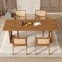 Table en rotin tressé et bois naturel pour salle à manger ALICE