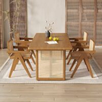 Table en rotin tressé et bois naturel pour salle à manger ALICE