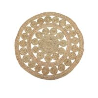 Tapis rotin effet osier design fleur circulaire ALIE