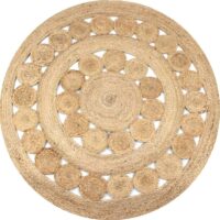 Tapis rotin effet osier design fleur circulaire ALIE