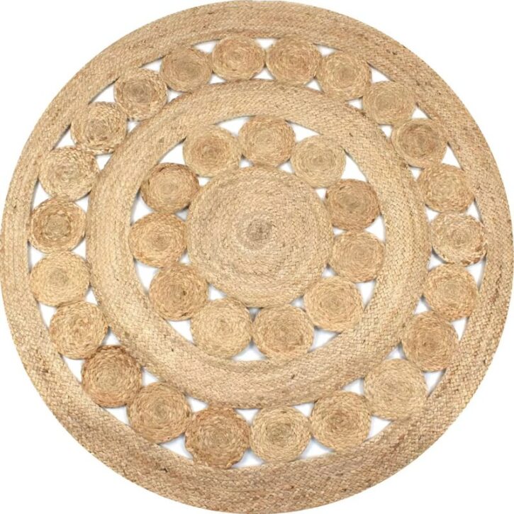 Tapis rotin effet osier design fleur circulaire ALIE