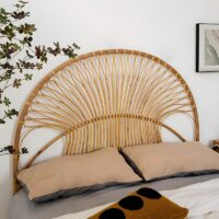 Tête de lit en rotin arc design couronne royale QUEEN
