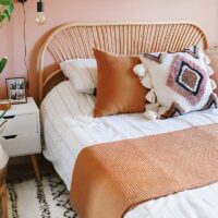 Tête de lit en rotin rectangle design couronne royale QUEEN