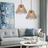 Abat jour en rotin aspect corde de paille beige forme fleur XASA