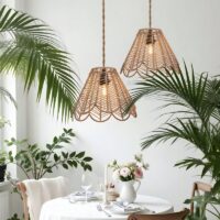 Abat jour en rotin aspect corde de paille beige forme fleur XASA