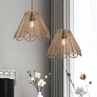 Abat jour en rotin aspect corde de paille beige forme fleur XASA