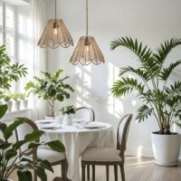 Abat jour en rotin aspect corde de paille beige forme fleur XASA