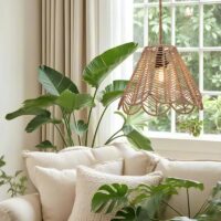 Abat jour en rotin aspect corde de paille beige forme fleur XASA