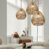 Abat jour en rotin effet fibre naturelle beige avec structure en fer XASA