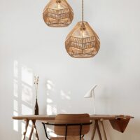 Abat jour en rotin effet fibre naturelle beige avec structure en fer XASA