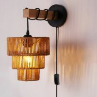 Applique murale en rotin et corde de chanvre style shabby chic industriel MOCALS