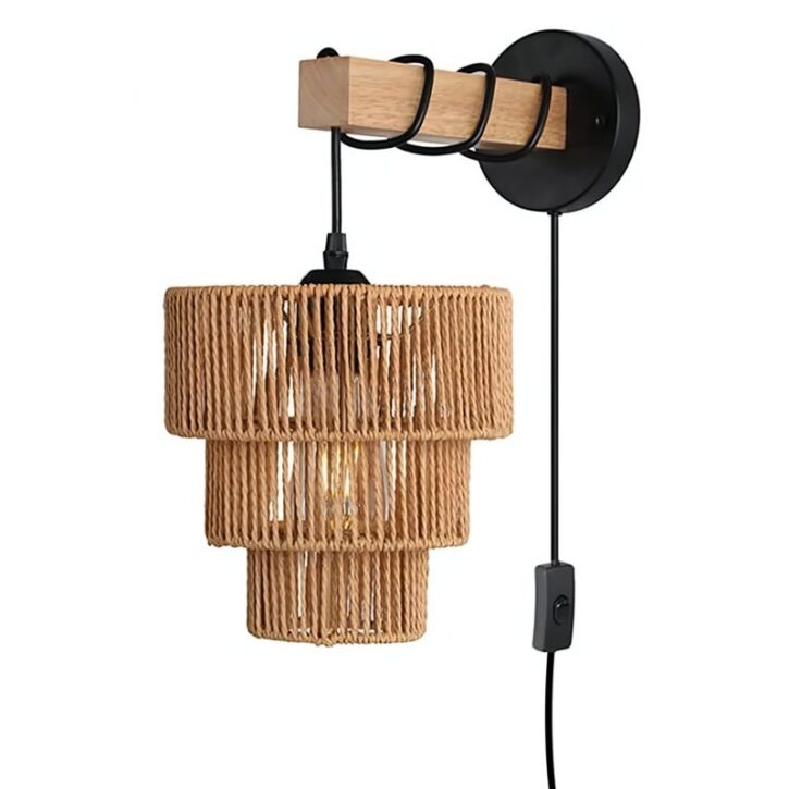 Applique murale en rotin et corde de chanvre style shabby chic industriel MOCALS