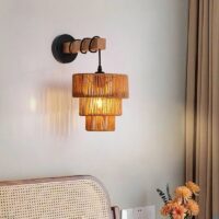 Applique murale en rotin et corde de chanvre style shabby chic industriel MOCALS