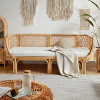 Banquette en rotin bords carrés avec coussin deux places LILA