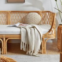 Banquette en rotin bords carrés avec coussin deux places LILA