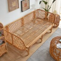 Banquette en rotin bords carrés avec coussin deux places LILA