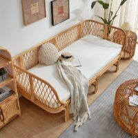 Banquette en rotin bords carrés avec coussin deux places LILA