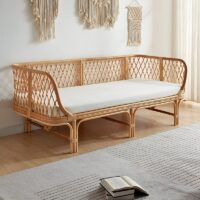 Banquette en rotin bords carrés avec coussin deux places LILA